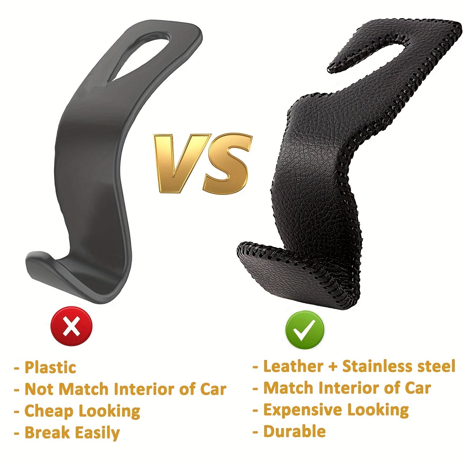 Unisex Faux Leather Car Seat Hook Hanger for Bags and Purse Storage Black or Beige