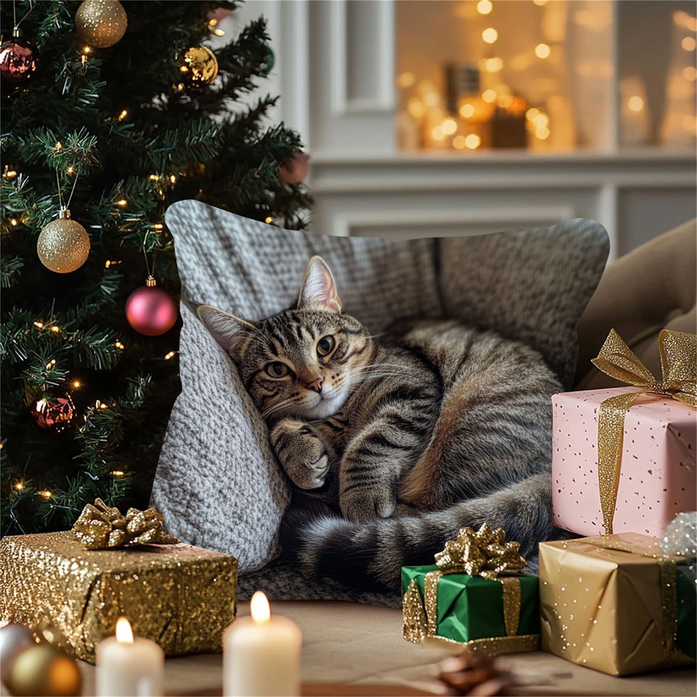 Наволочка для подушки с изображением кота и двусторонней печатью, флисовая зимняя декоративная подушка