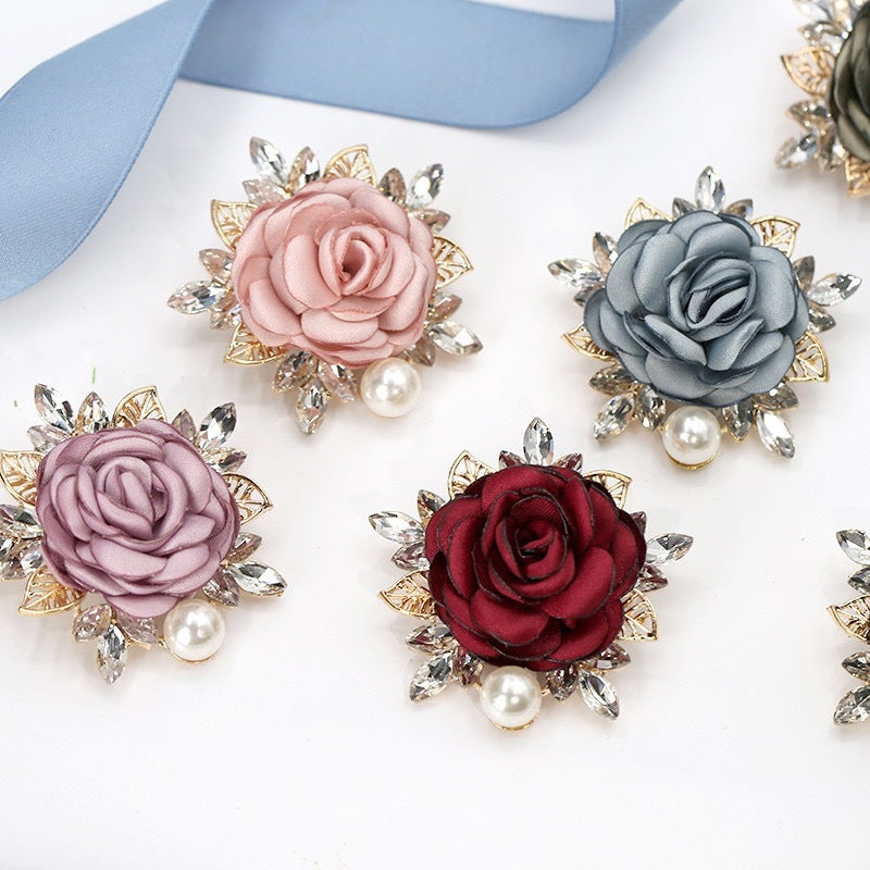Fabric Flower Brooch Pin with Pearl Details for Women and Men Wedding Party Accessory