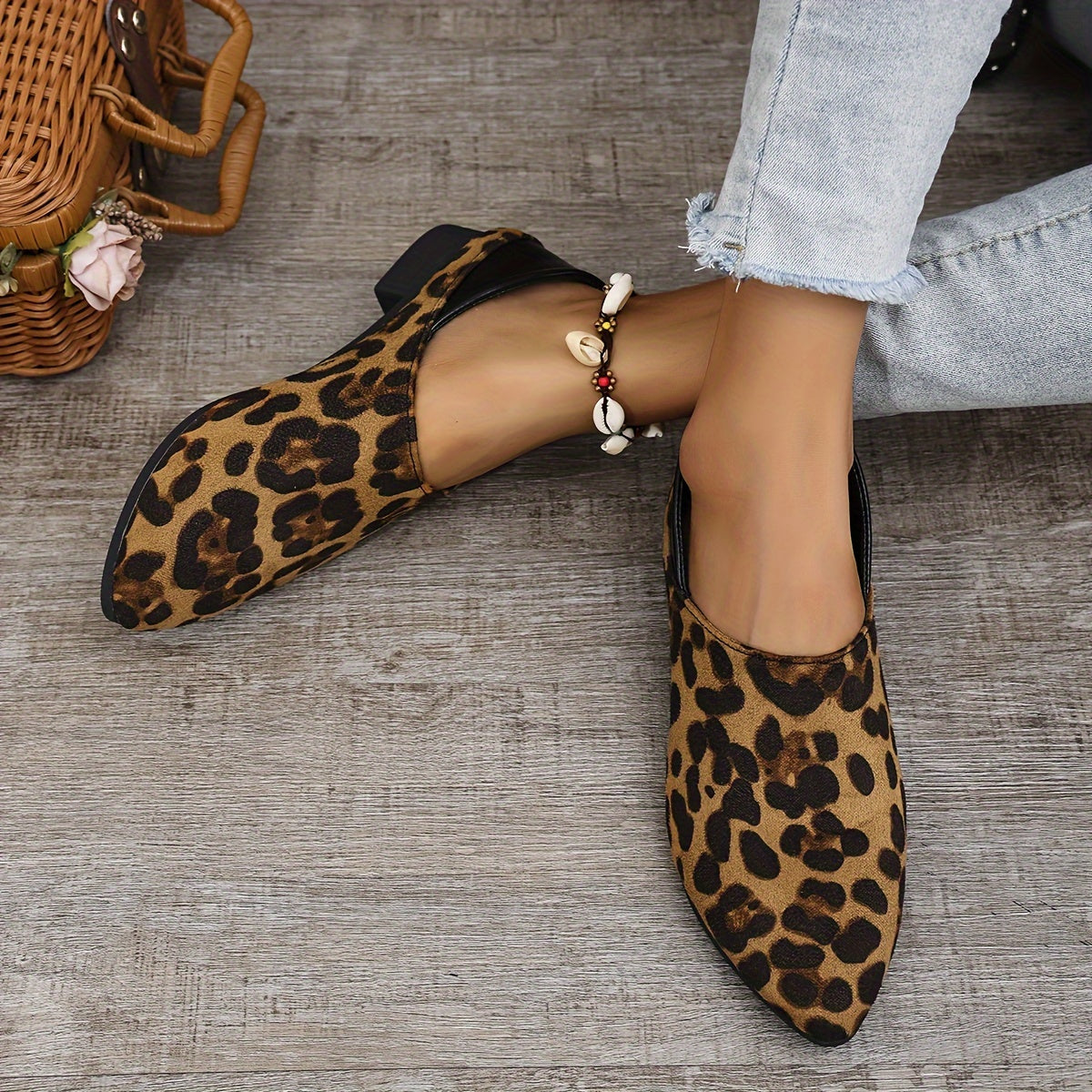 Leopard Print Women's Flats Slip-On Shoes Rubber Sole All-Season