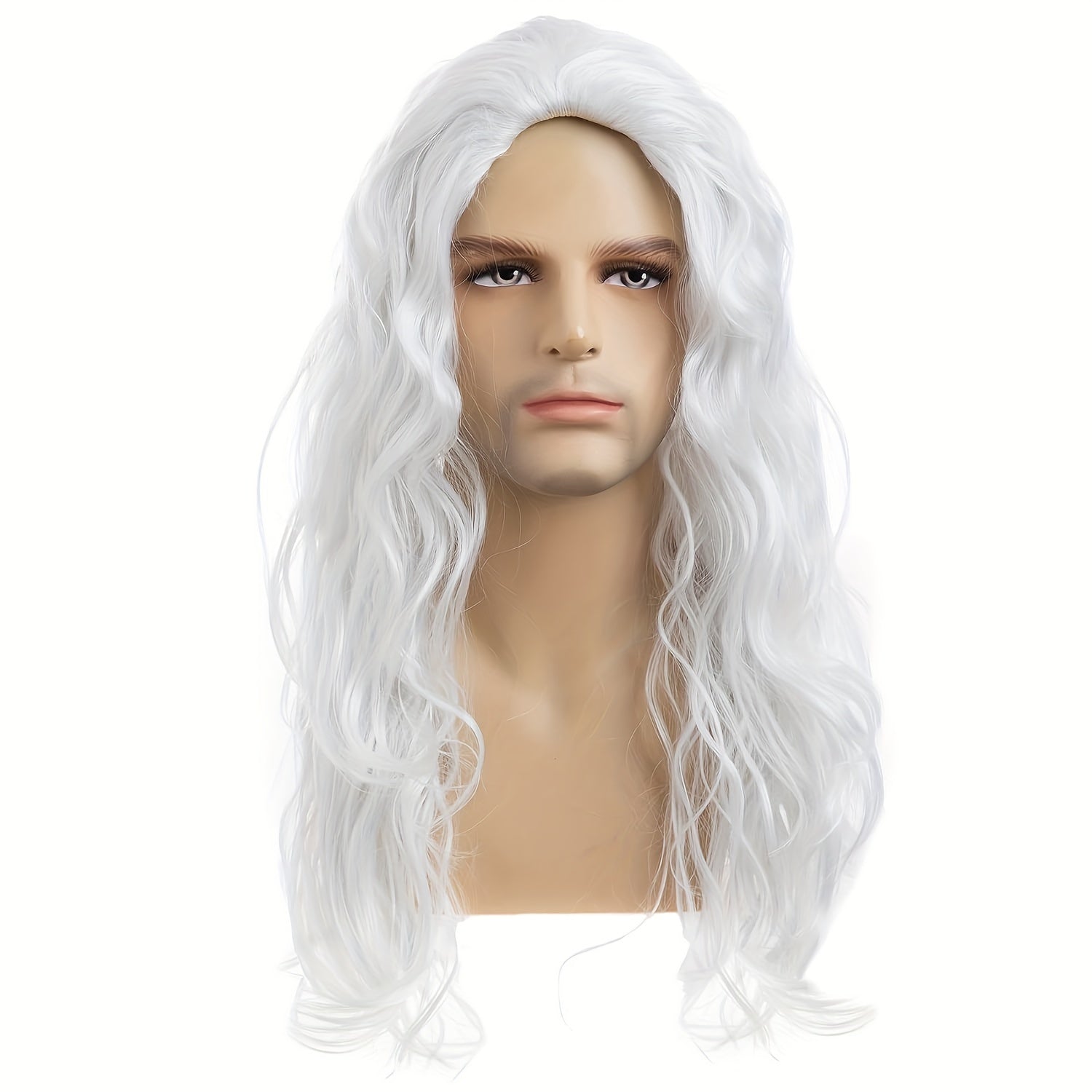 Men's Grey and Black Wavy Halloween Cosplay Wig No Bangs Synthetic Headgear