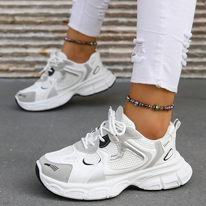 Women's Mesh Low Top Sneakers with Lace-Up Closure and Rubber Sole