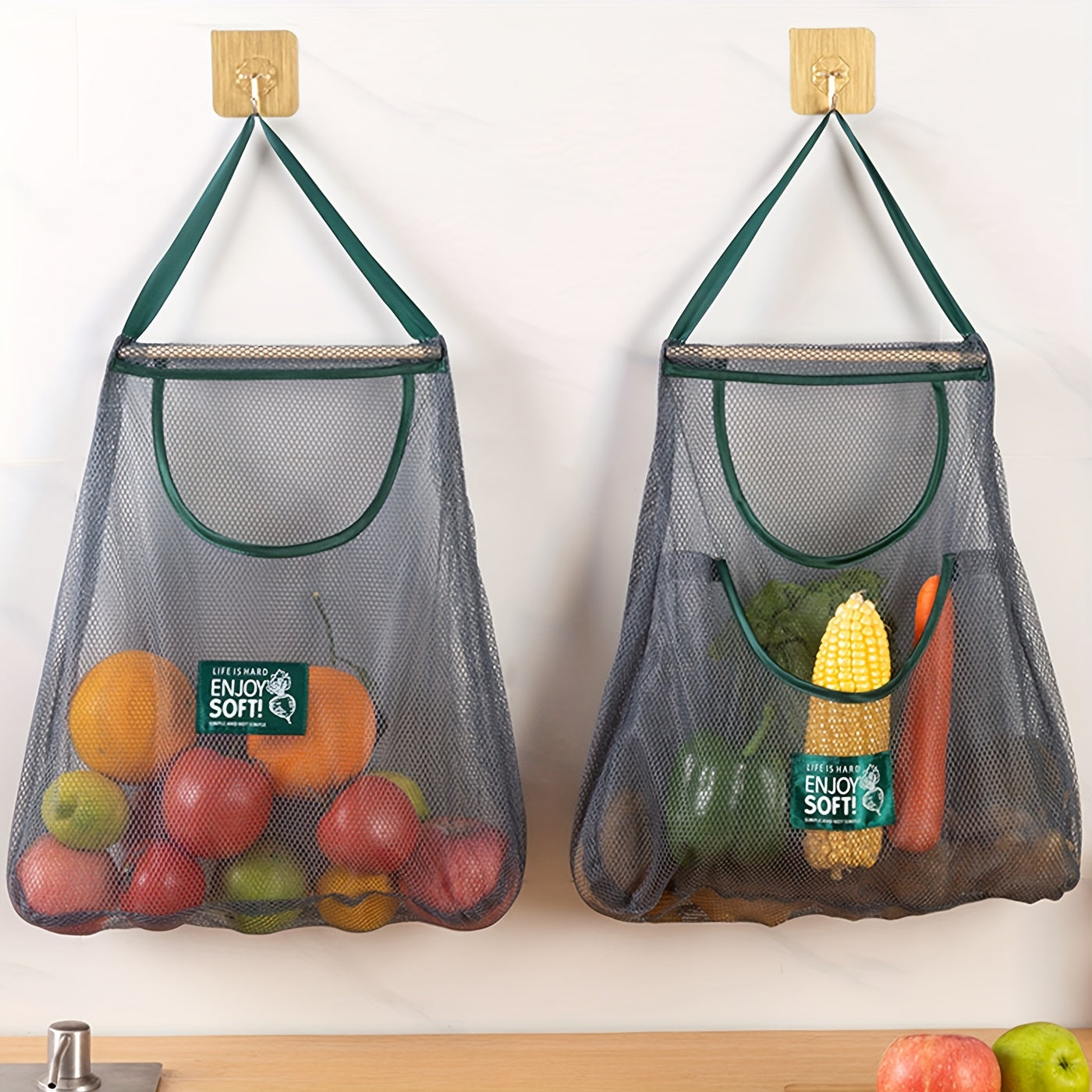 Bolsa de almacenamiento colgante de malla para frutas, verduras, ajo, jengibre, cebolla, organizador de cocina