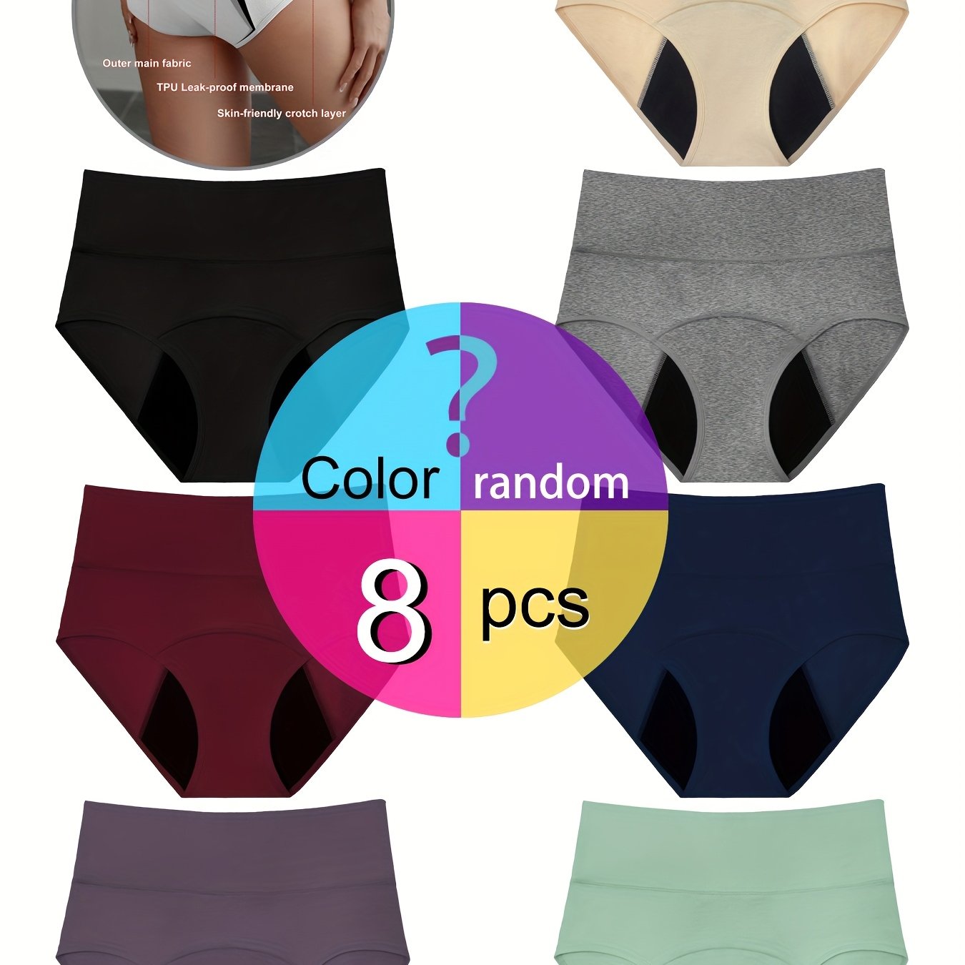 Women's Plus Size Leak-Proof Period Underwear Briefs 8 Pack Breathable