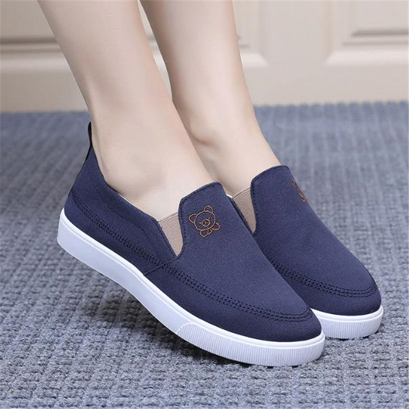 Women's Embroidered Slip-On Sneakers Breathable Casual Flats Navy Blue Black