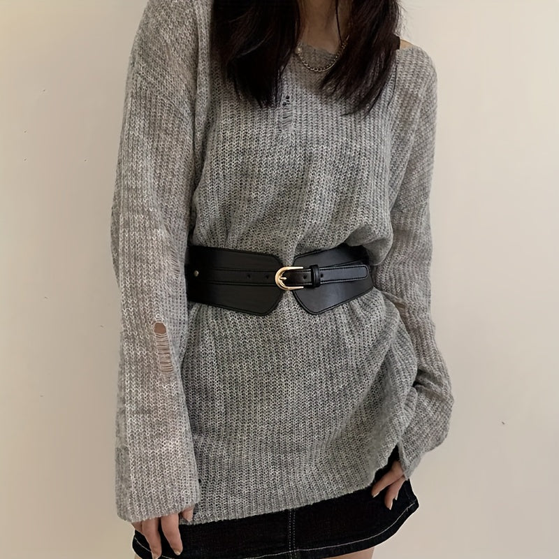 Ayollar uchun qora keng kamar, punk pin tokchasi va PU belbog' bilan