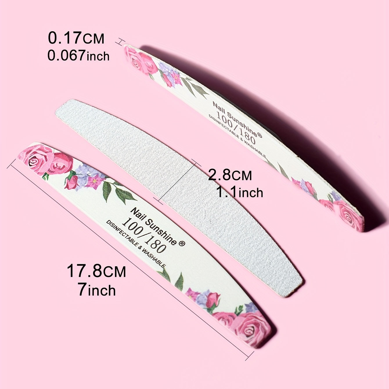 10 Rose Flower Half-Moon Nail Files Unscented Manicure Tools Set