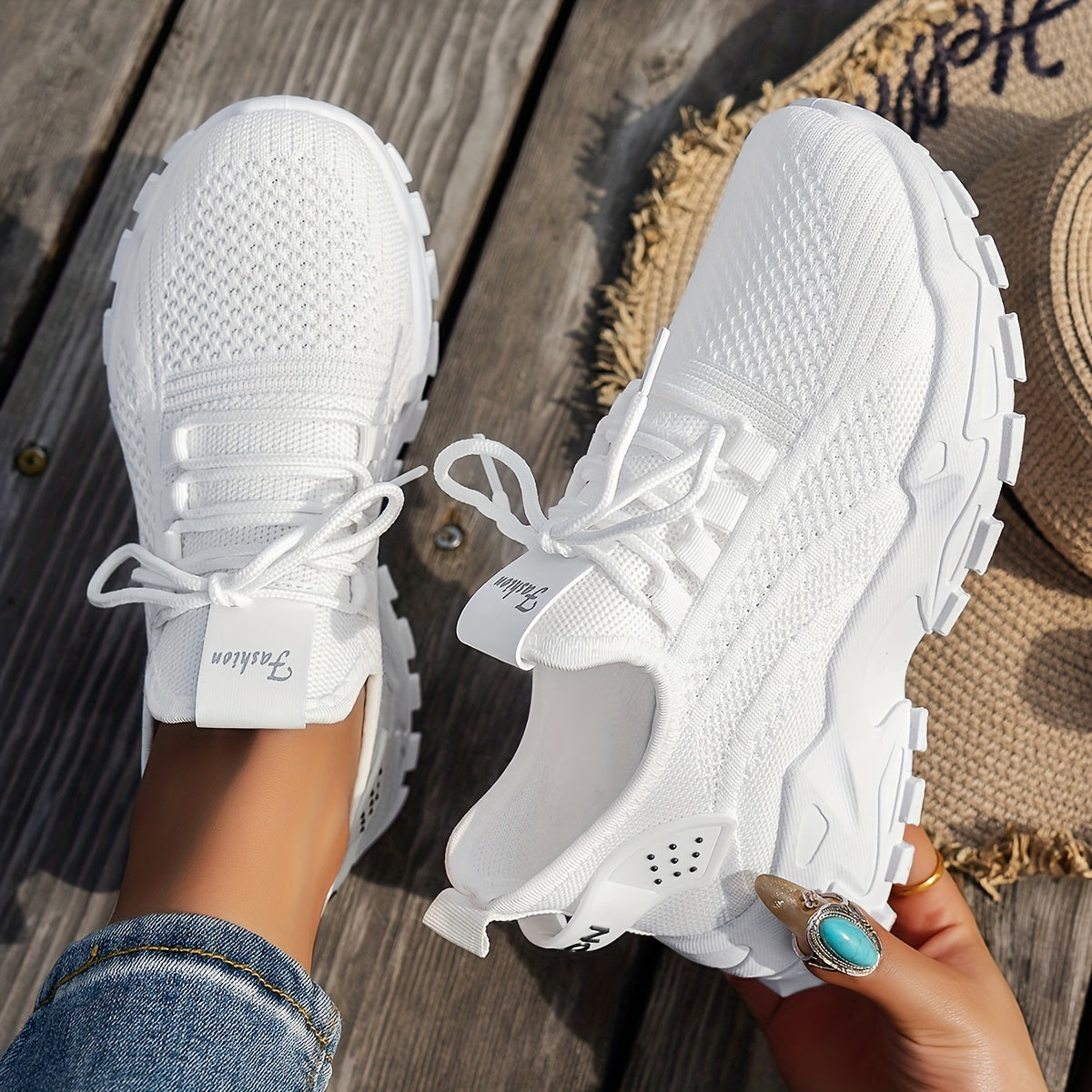 Women's White Casual Sneakers Elastic Upper Breathable Comfort Summer