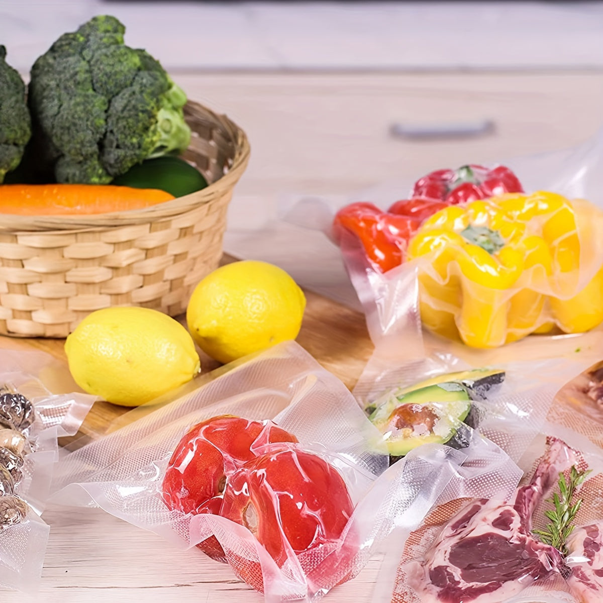 Pack of 5 Food Vacuum Sealed Bags BPA-Free 7-Layer Diamond Pattern Food Storage