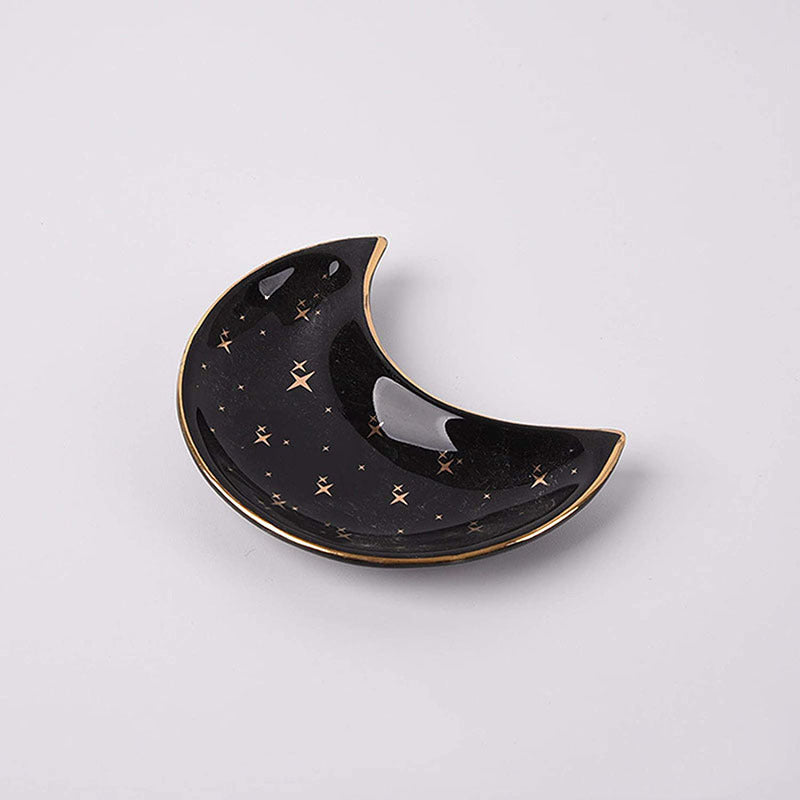Ceramic Moon-Shaped Jewelry Plate for Storing Items on Dresser