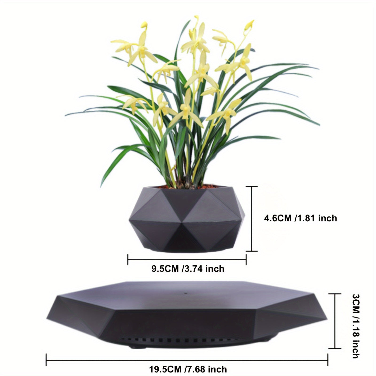 Magnetic Levitating Mini Rotating Flower Pot Black Floating Plant Pot for Office Home Garden
