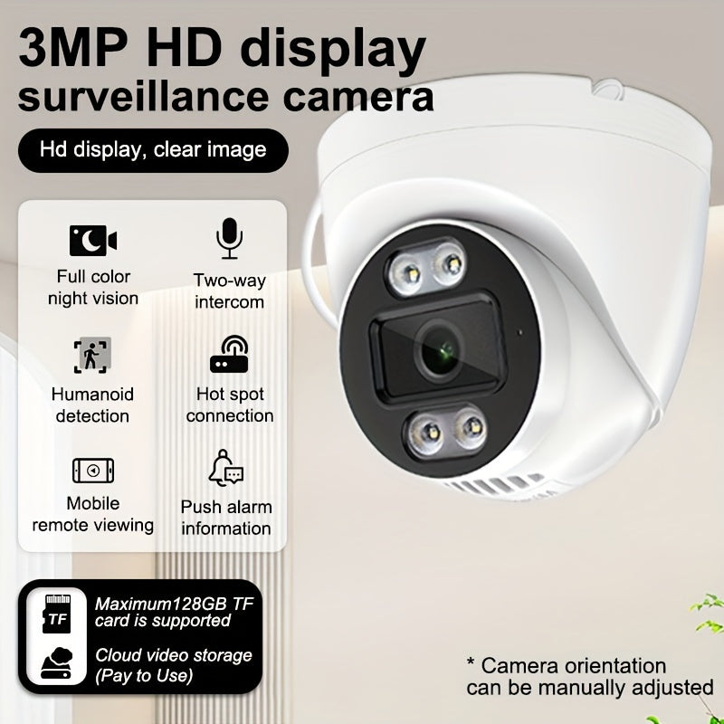 3MP HD Dome Surveillance Camera Indoor Outdoor Night Vision 1440p Two-Way Audio