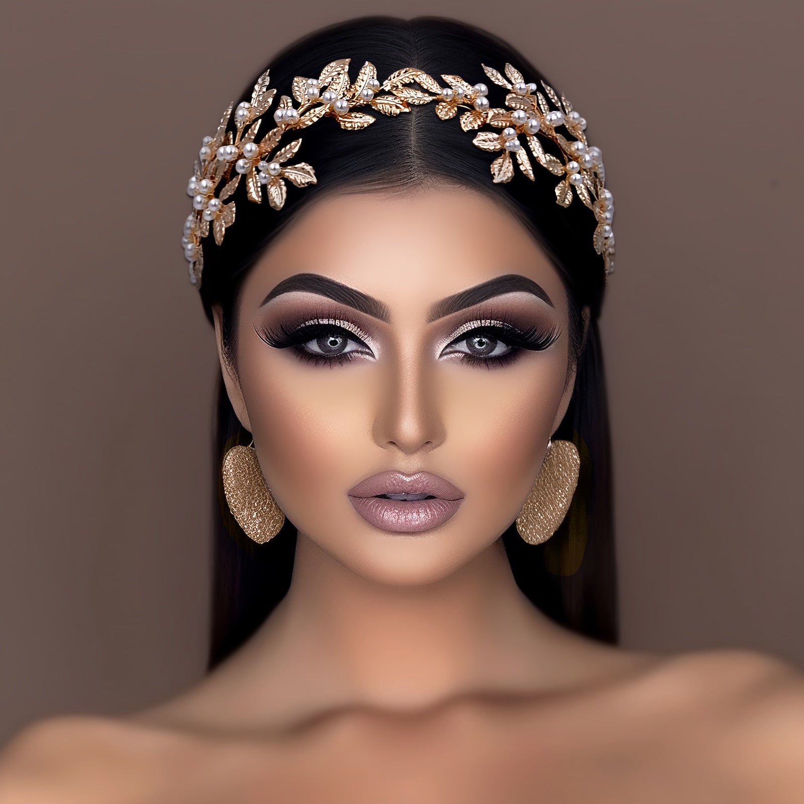 Vintage to'y soch halqasi va sun'iy marjon bargi bilan bezatilgan, to'y va kundalik kiyim uchun