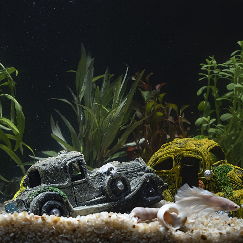 Resin Aquarium Decoration Old Car Bus Hideaway Ornament for Fish Tank