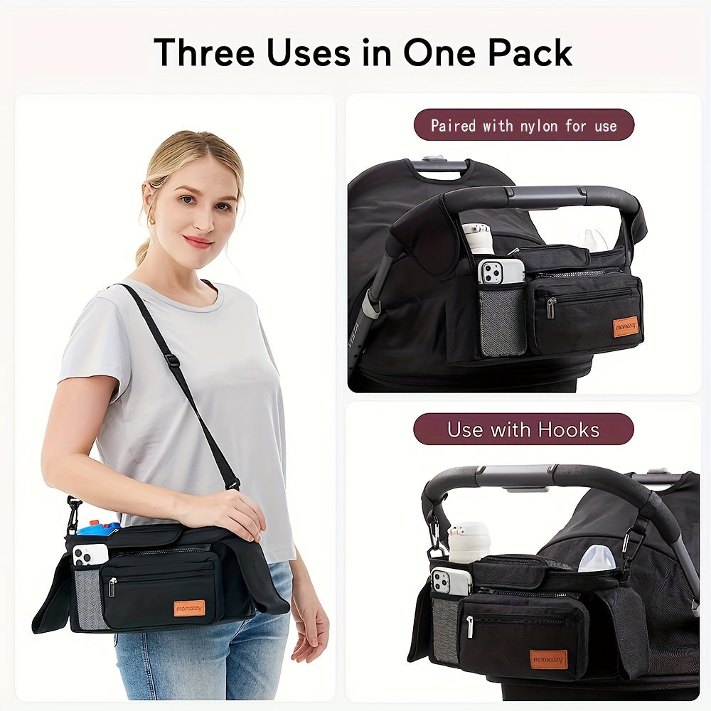 Stroller Organizer with Insulated Cup Holders Phone Pouch and Shoulder Strap