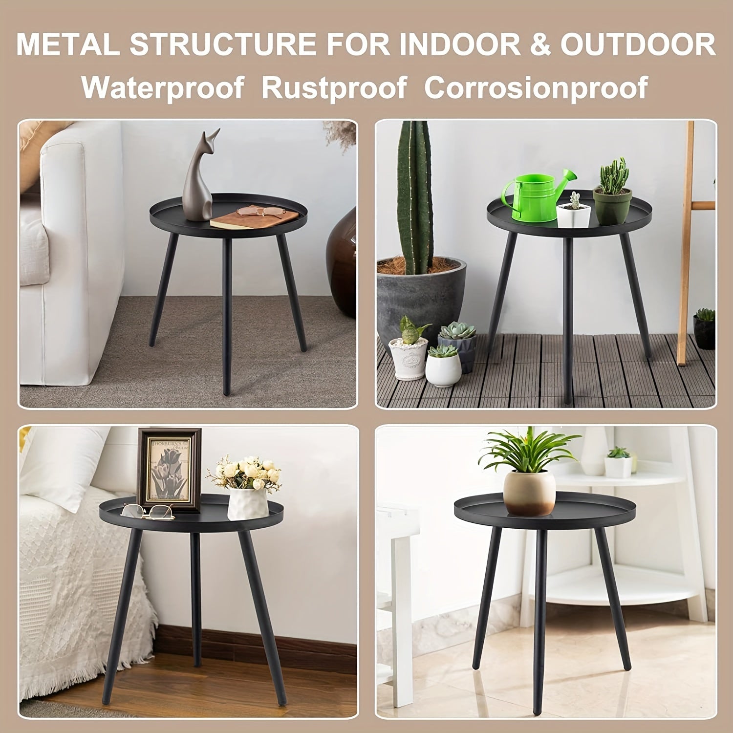 Contemporary Stainless Steel End Table with Three Legs for Living Room Bedroom