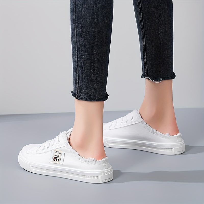 Women's Canvas Loafers Slip-On Flat Shoes Casual All-Match White