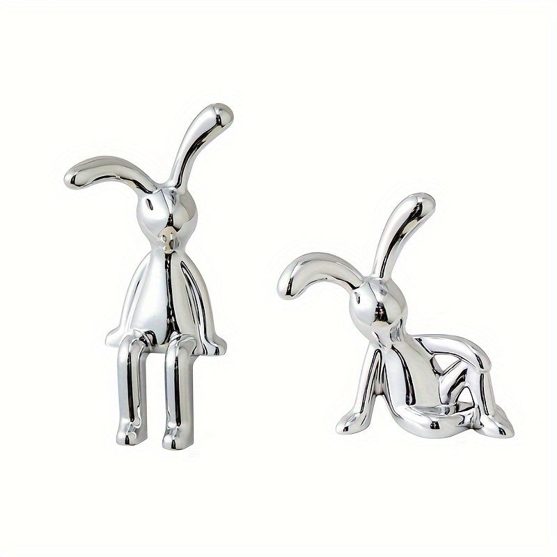Silver-Plated Nordic Rabbit Ornaments Decorative Figurines for Desktop or Gift