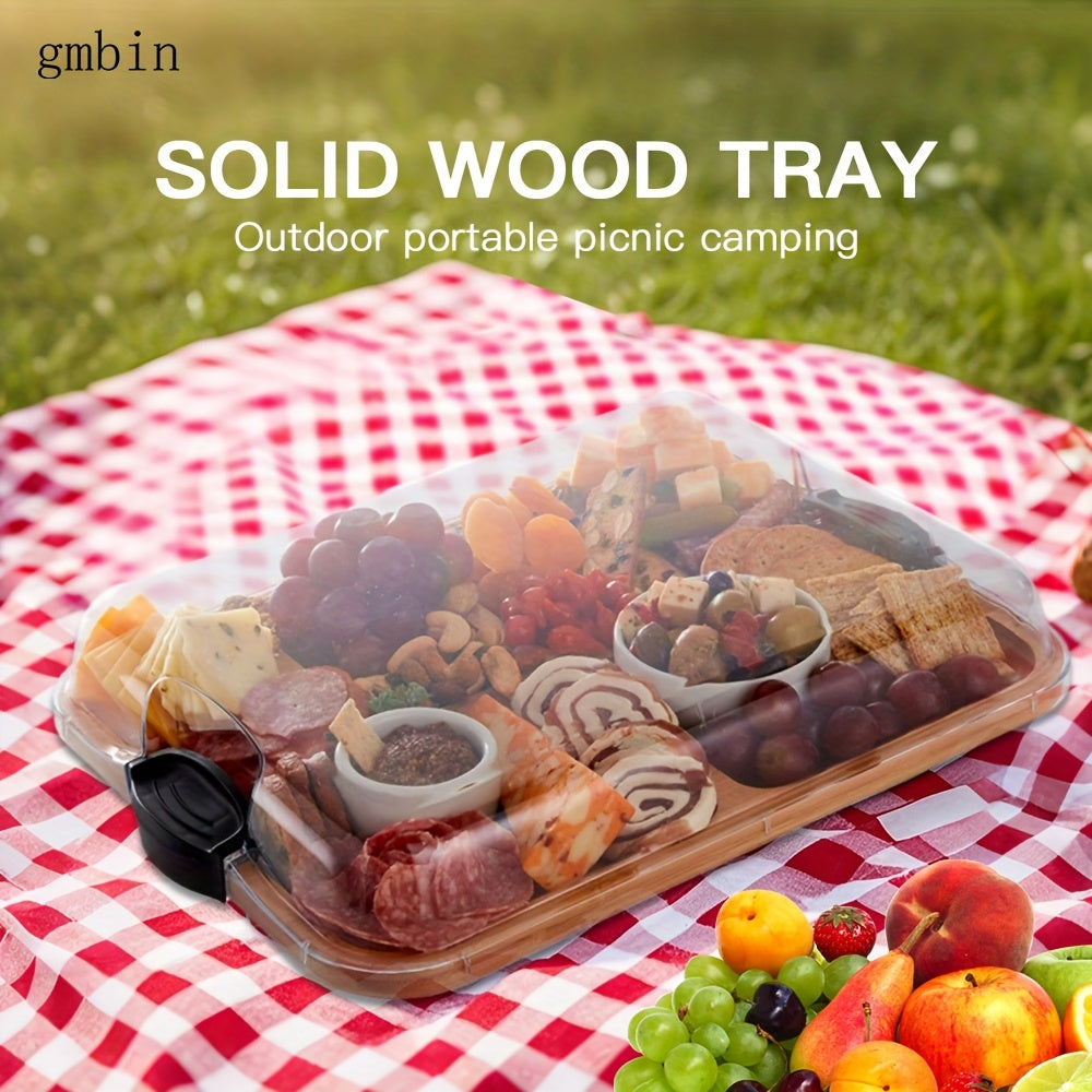 Transparent wooden cutting board with lid for food prep and serving decorative kitchen item
