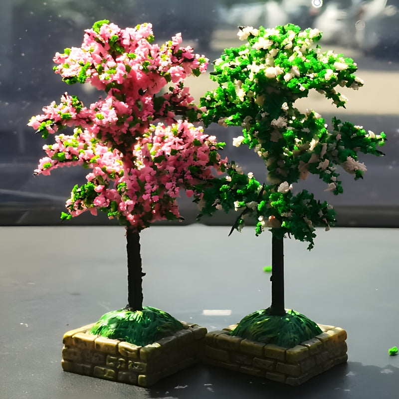 2 шт. миниатюрных искусственных цветочных деревьев из пластика для интерьера автомобиля/декора дома