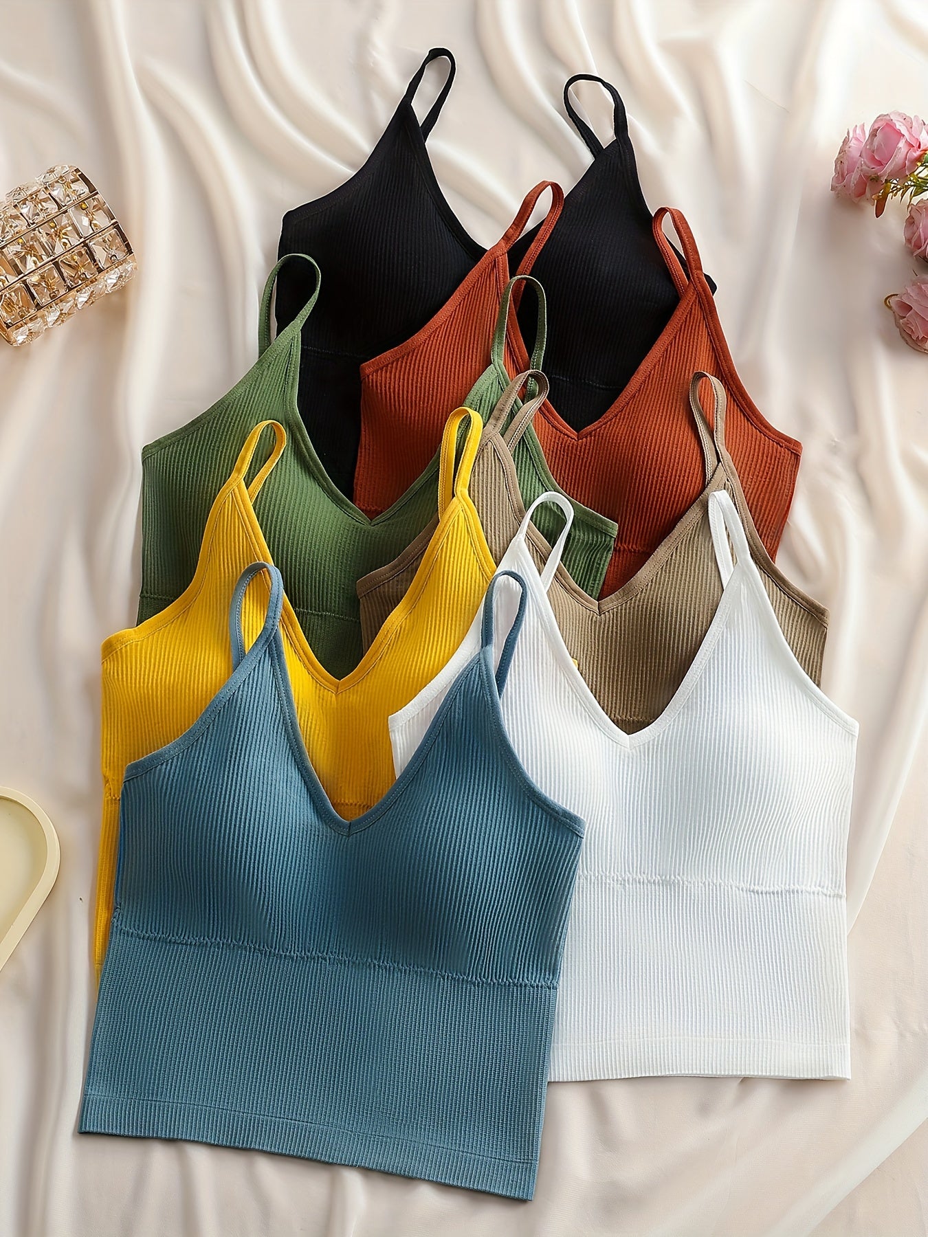 7-Pack Women's Ribbed Stretch Tank Tops Assorted Colors for Casual or Gym Wear