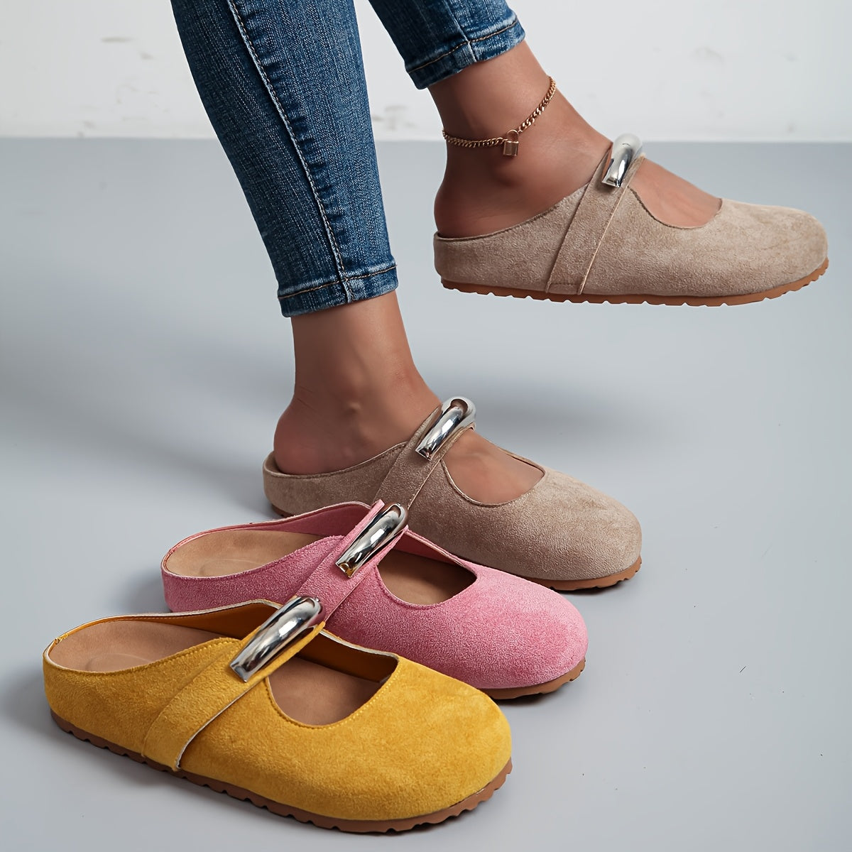 Women's Slip-On Mary Jane Shoes with Thick Platform Yellow Fabric