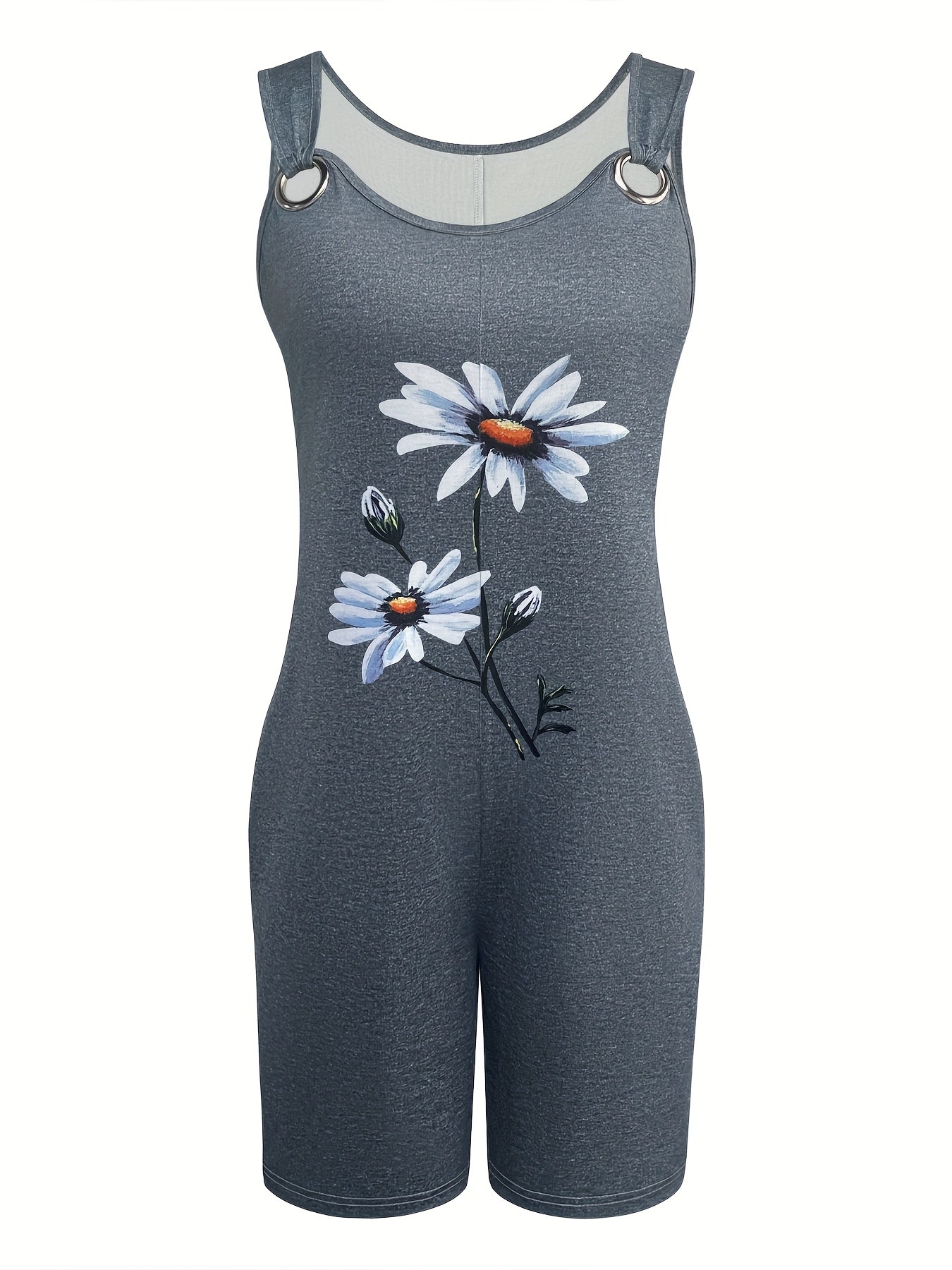 Women's Floral Print Sleeveless Jumpsuit All-Season Plus Size Casual Romper