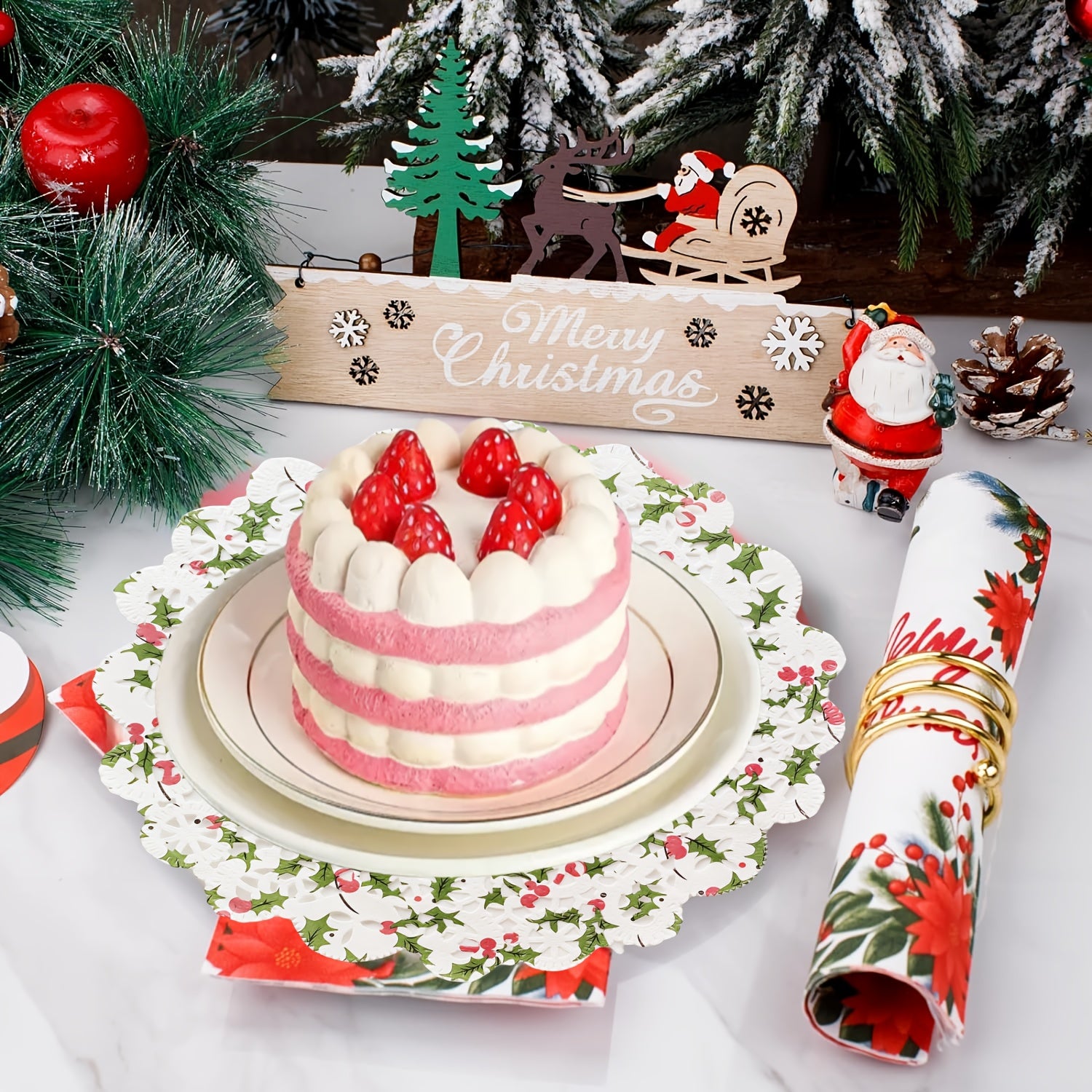 Paquete de 100 servilletas de encaje de papel navideño desechables para alimentos de calidad alimentaria para bodas, cumpleaños y pasteles