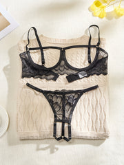 Women's Floral Lace Lingerie Set with Open Cup Bra and Thong