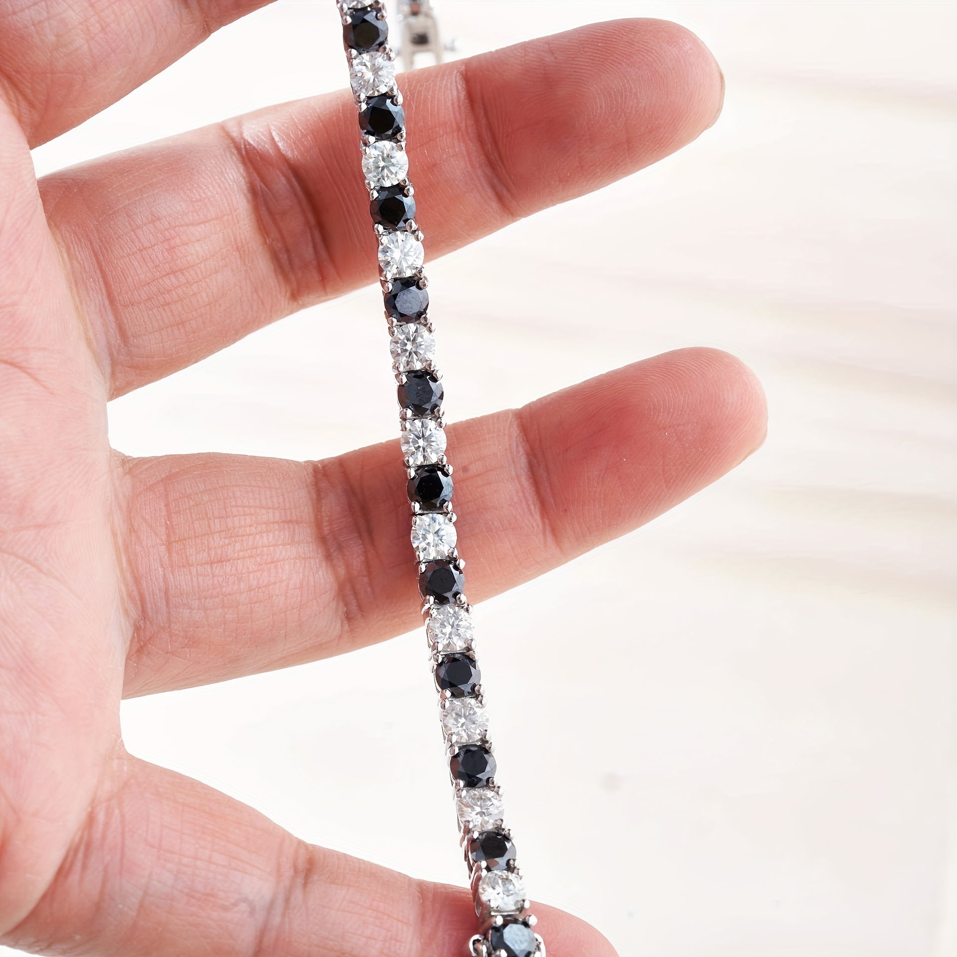 Qora va oq Moissanit tennis taqinchoq 0.5CT Sterling kumush bilan uzuk va to'y sovg'asi