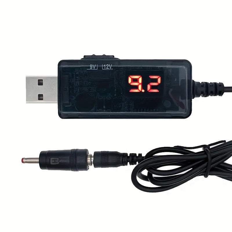 Cable convertidor USB a boost de 5V a 9V 12V con pantalla LED PVC negro fuente de alimentación