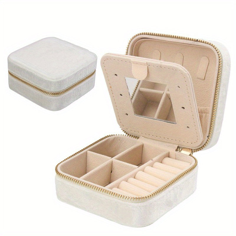 Мини переносная шкатулка для украшений с зеркалом для колец, ожерелий и гвоздиков