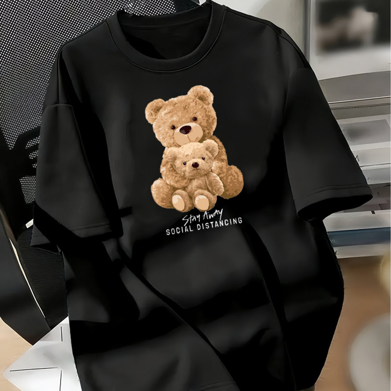 Women's Cotton Casual Crew Neck T-Shirt with Cartoon Bear Print Short Sleeve Loose Fit All-Season
