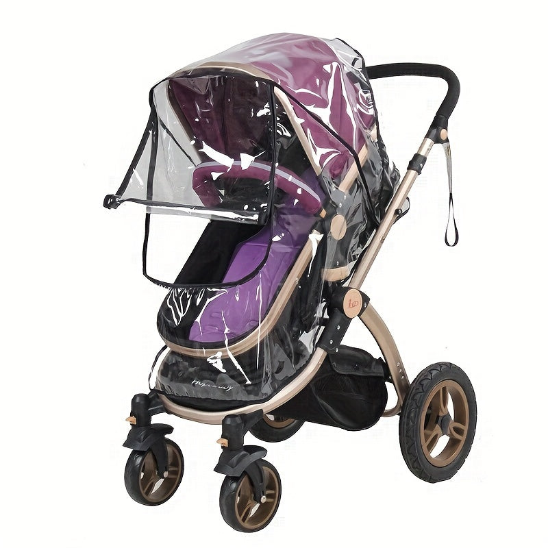 Transparent Rain Cover for Strollers with Windproof Dustproof Canopy and Black Zipper