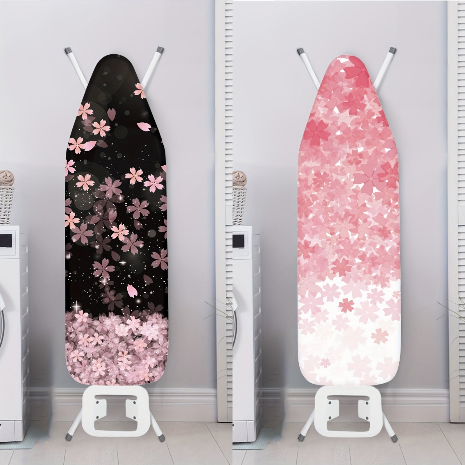 Elastic Edge Cherry Blossom Ironing Board Dust Cover Black White Pink White Polyester