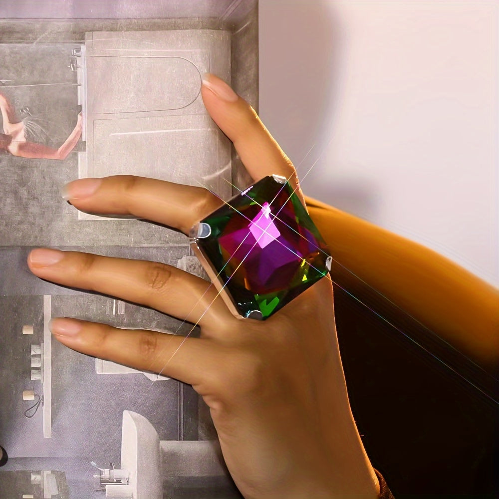 Women's Adjustable Bohemian Geometric Ring Oversized Fashion Accessory with Multicolor Crystal