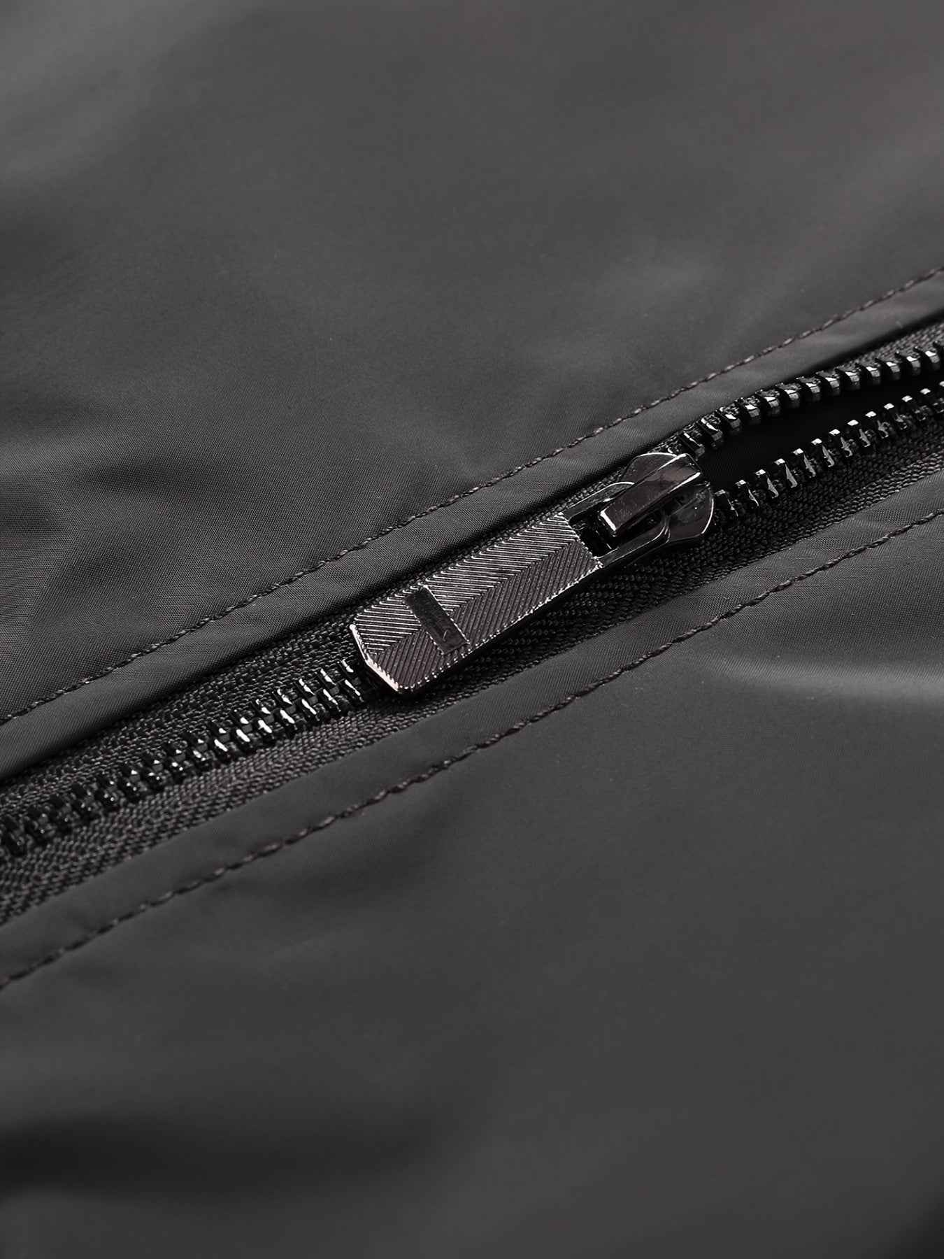 Men's Plus Size Lightweight Black Bomber Jacket with Stand Collar and Zip Closure