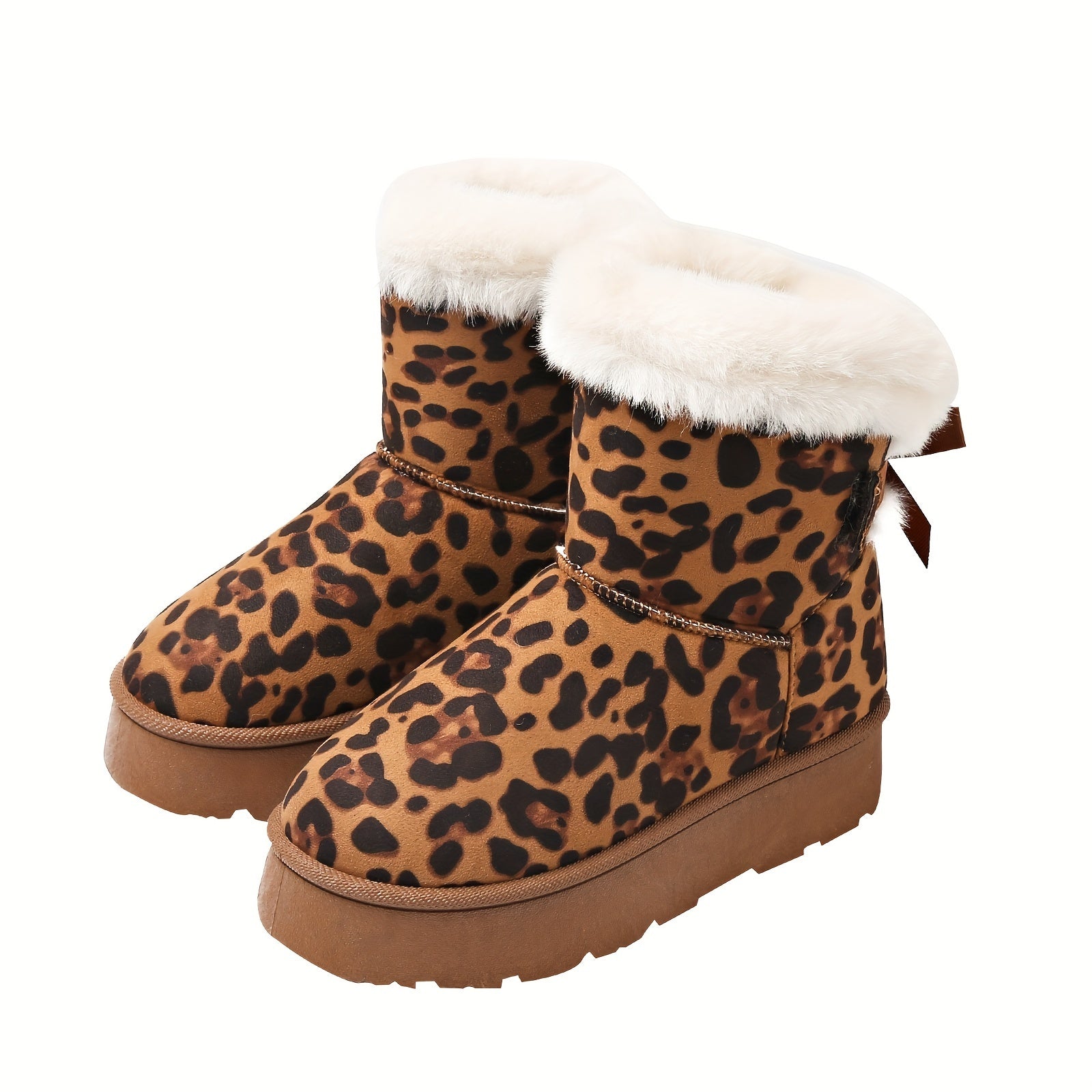 Women Fleece-Lined Mid-Calf Snow Boots with Thick Platform, Brown
