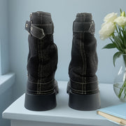 Women's Denim Mid-Calf Boots with Chunky Heel Rubber Sole Winter Comfort