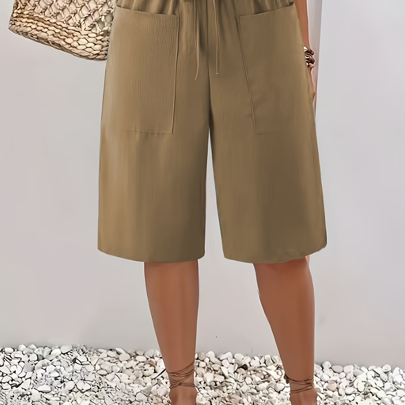 Women's Plus Size Casual Elastic Waist Drawstring Shorts Lightweight Polyester Spandex