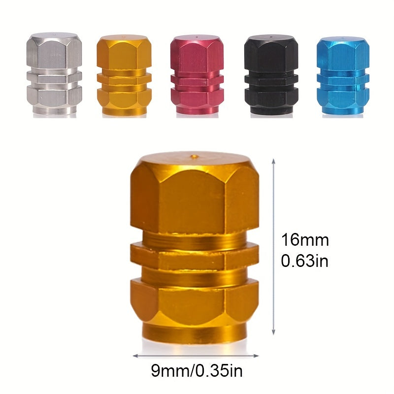 Set Of 4 Golden Aluminum Tire Valve Caps for Car Vehicle Decoration