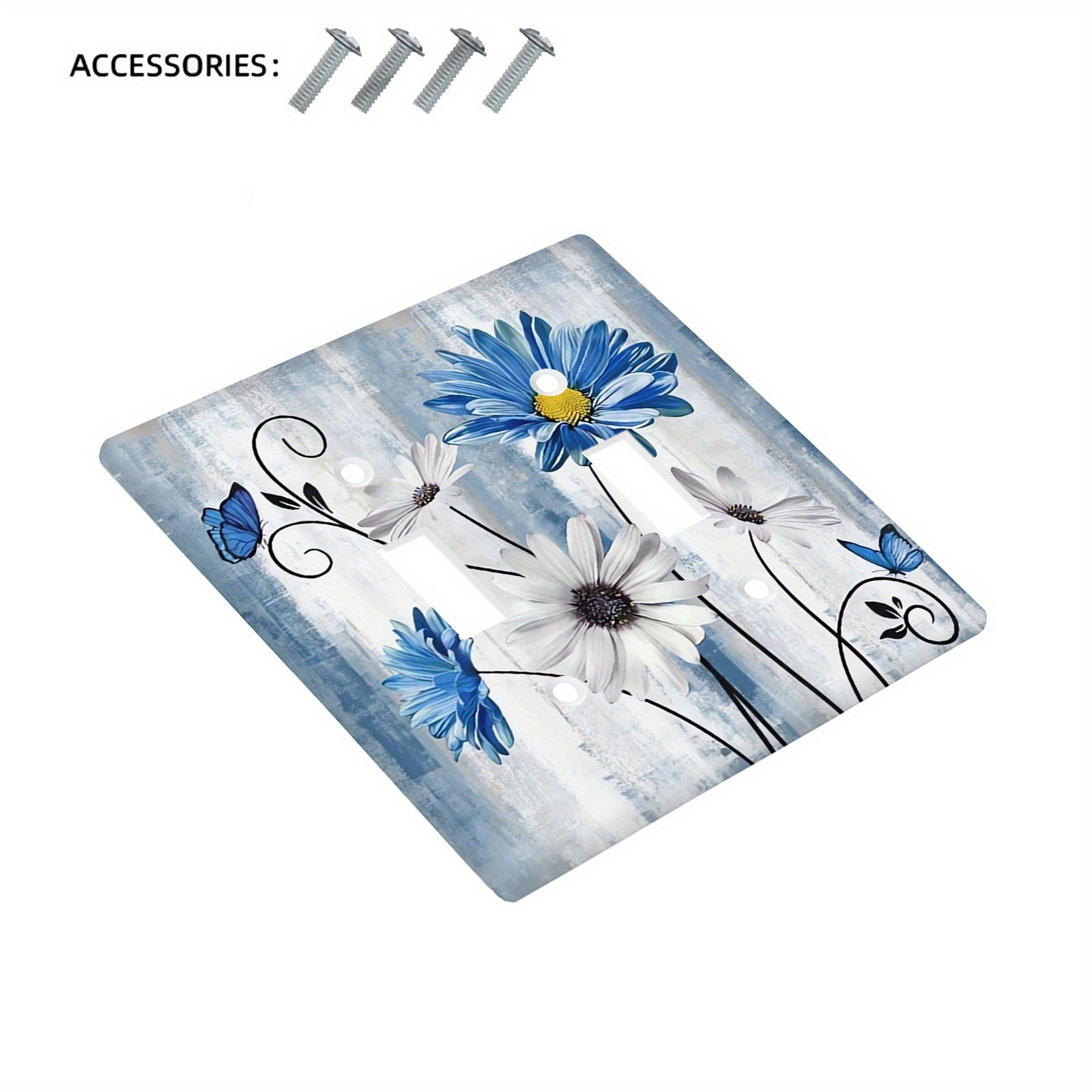 Placa de pared floral Blue Daisy para decoración de dormitorio estilo granja. Compatible con 1 o 2 tomas de corriente