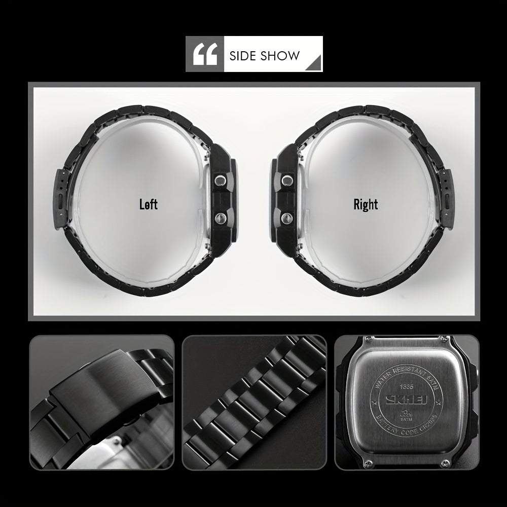 Men's Square Electronic Watch with Luminous Display and Durable Strap