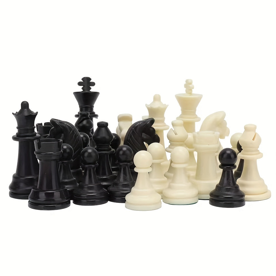 Plastic Chess Set 32 Pieces Black and White King 97mm for Game Entertainment