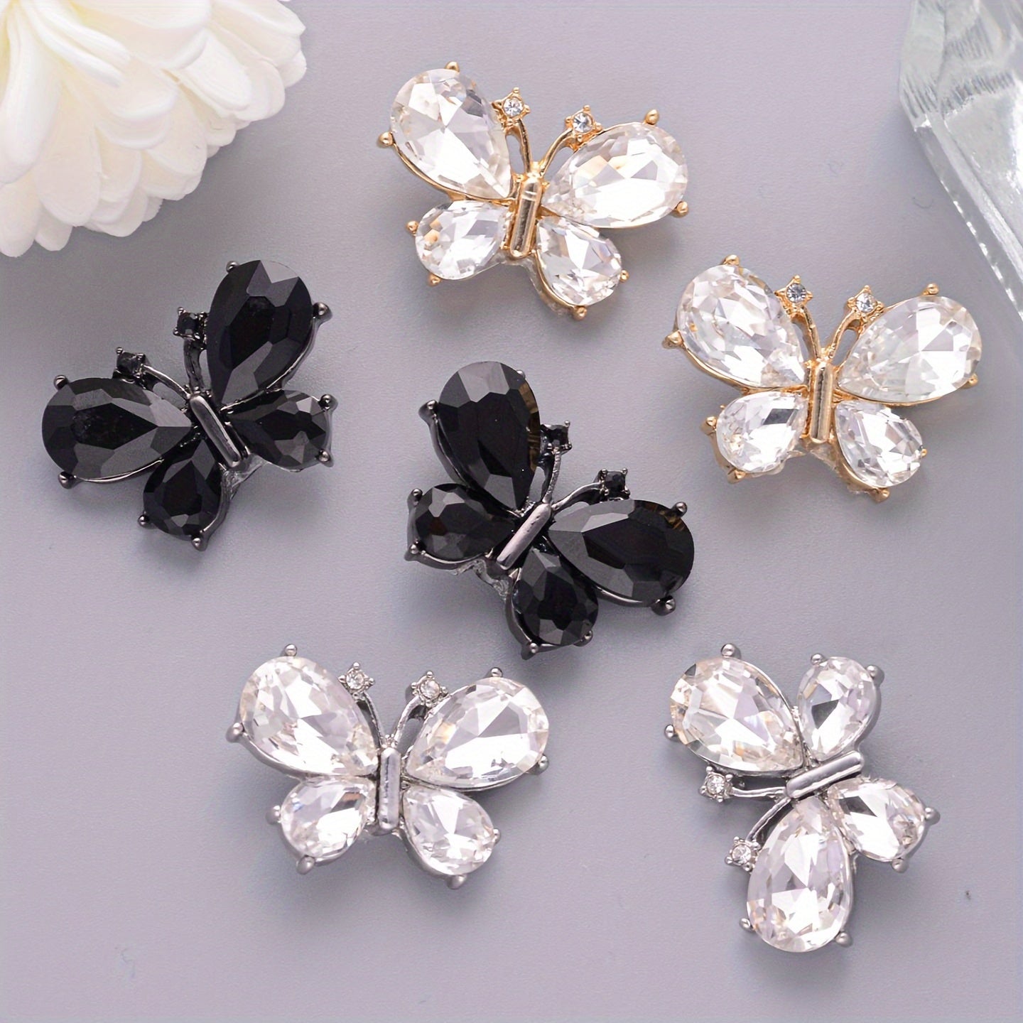 Set of 4 Butterfly Crystal Buttons Alloy for Clothing Accessories and Crafts