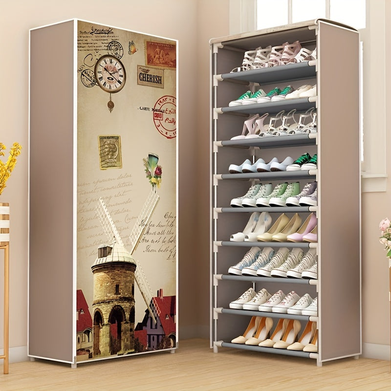Durable Shoe Storage Cabinet with Fabric Zipper Cover for Hallways and Closets