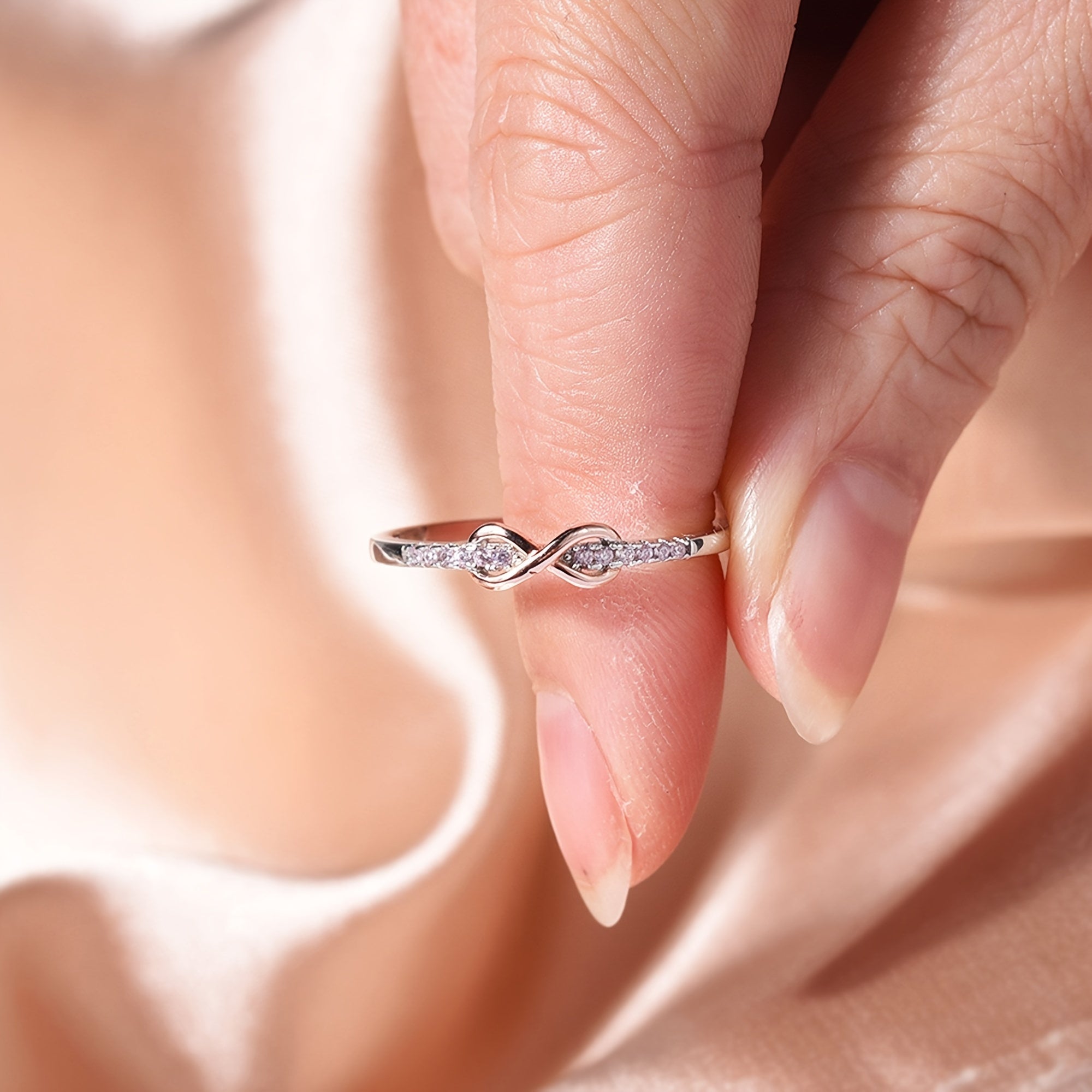 Sterling Silver Infinity Ring with Synthetic Zirconia Bohemian Wedding Jewelry