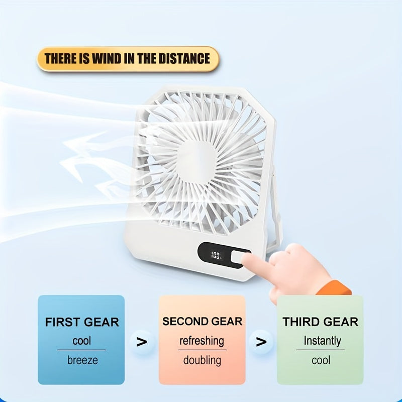 Portable USB Desktop Fan 6-Inch 3-Speed with Digital Display and Rechargeable Battery