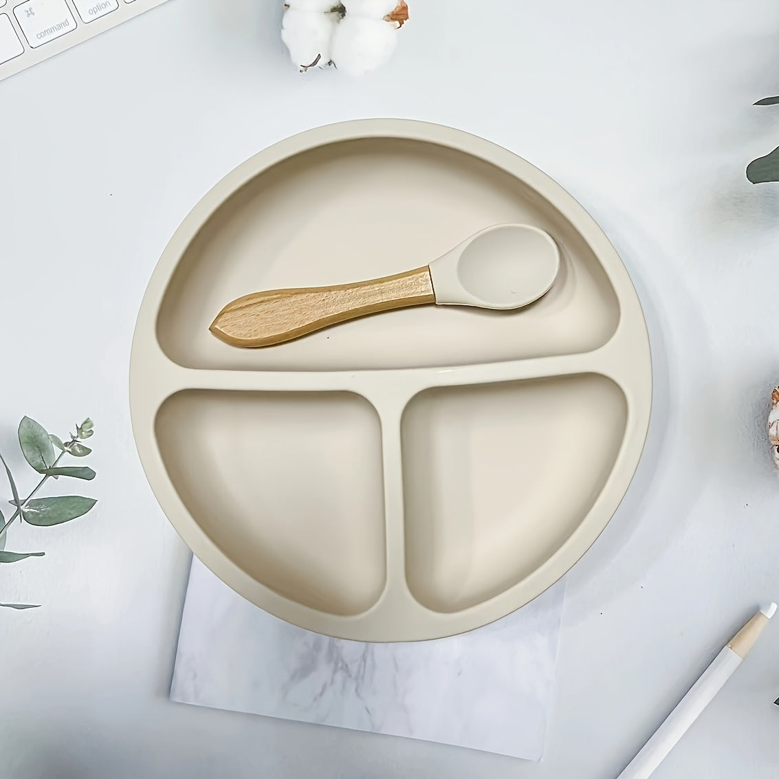 Kids Silicone Suction Plates with Spoon BPA-Free Non-Slip Divided Microwave Dishwasher Safe