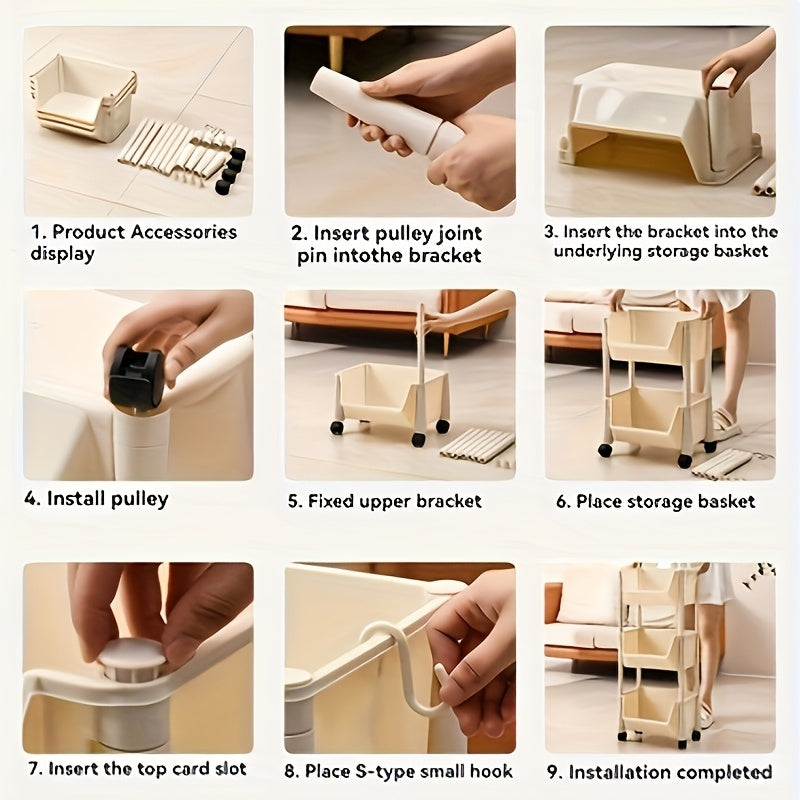 5-Tier Plastic Rolling Storage Cart for Bathroom Kitchen Office Organizer